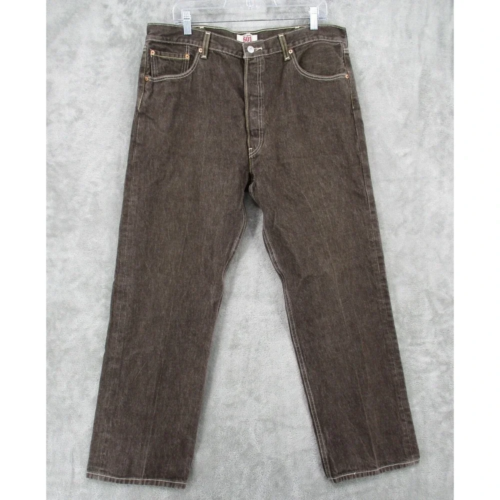 Levis 501 Jeans Mens Size 40 Button Fly Straight Leg Y2K Brown Cotton Pockets
